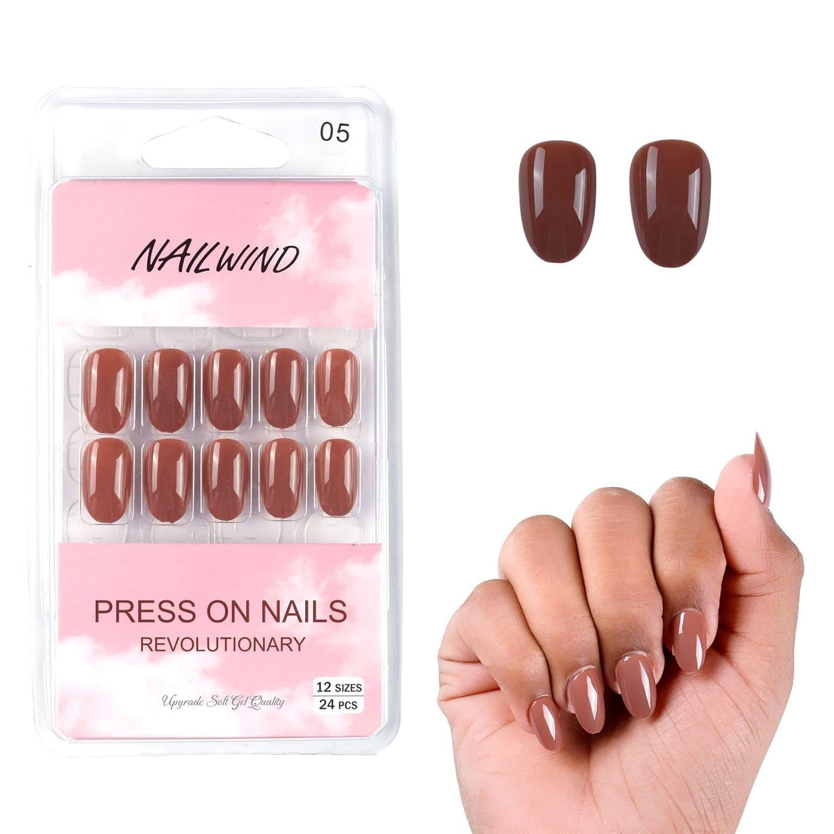 NAILWIND 24pcs Press on nails | Natural Short False Nails | Acrylic Full Cover Nails | Natural Fake Nails Delicate & Comfortable for Women and Girls (V-05) - Image 2