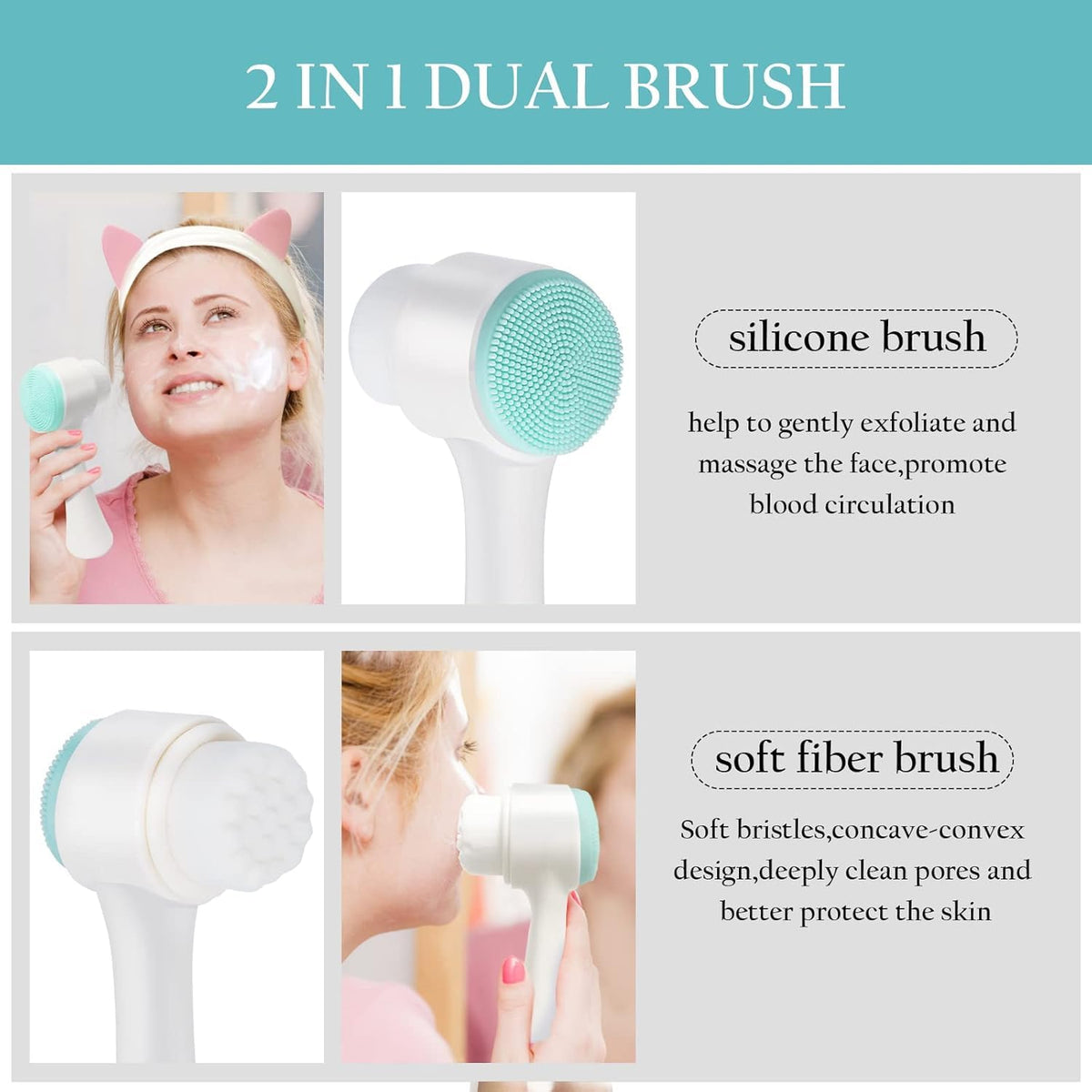 COSLUXE Manual Facial Cleansing Brush & Silicone Face Mask Applicator & Makeup Sponge, Double-Ended Facial Mask Brushes, Facial Sponge Makeup Skin Care Tool Set - Image 9