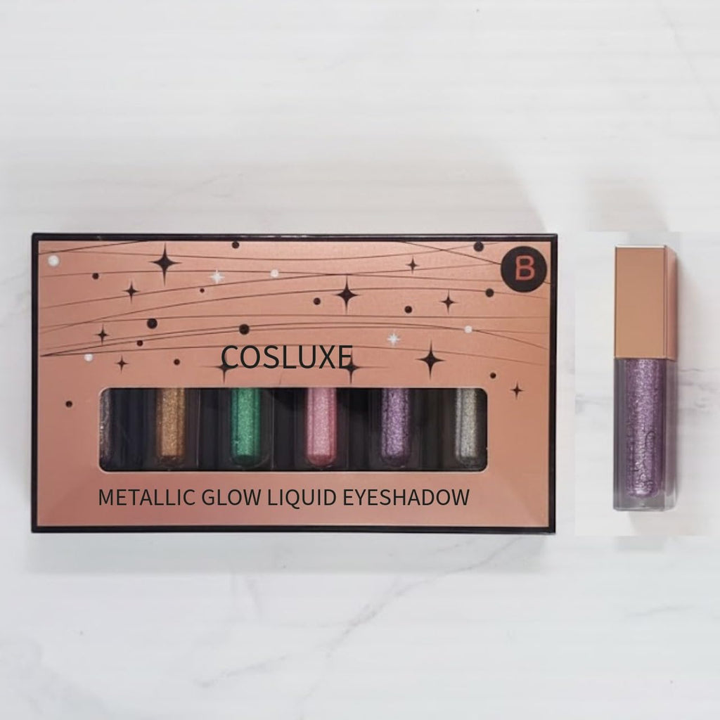 COSLUXE 6 pcs Glitter Liquid Eyeshadow Set, 6 Colors Metallic Glitter Shimmer Smokey Eye Looks Waterproof Long Lasting EyeShadow Makeup Kits (B)