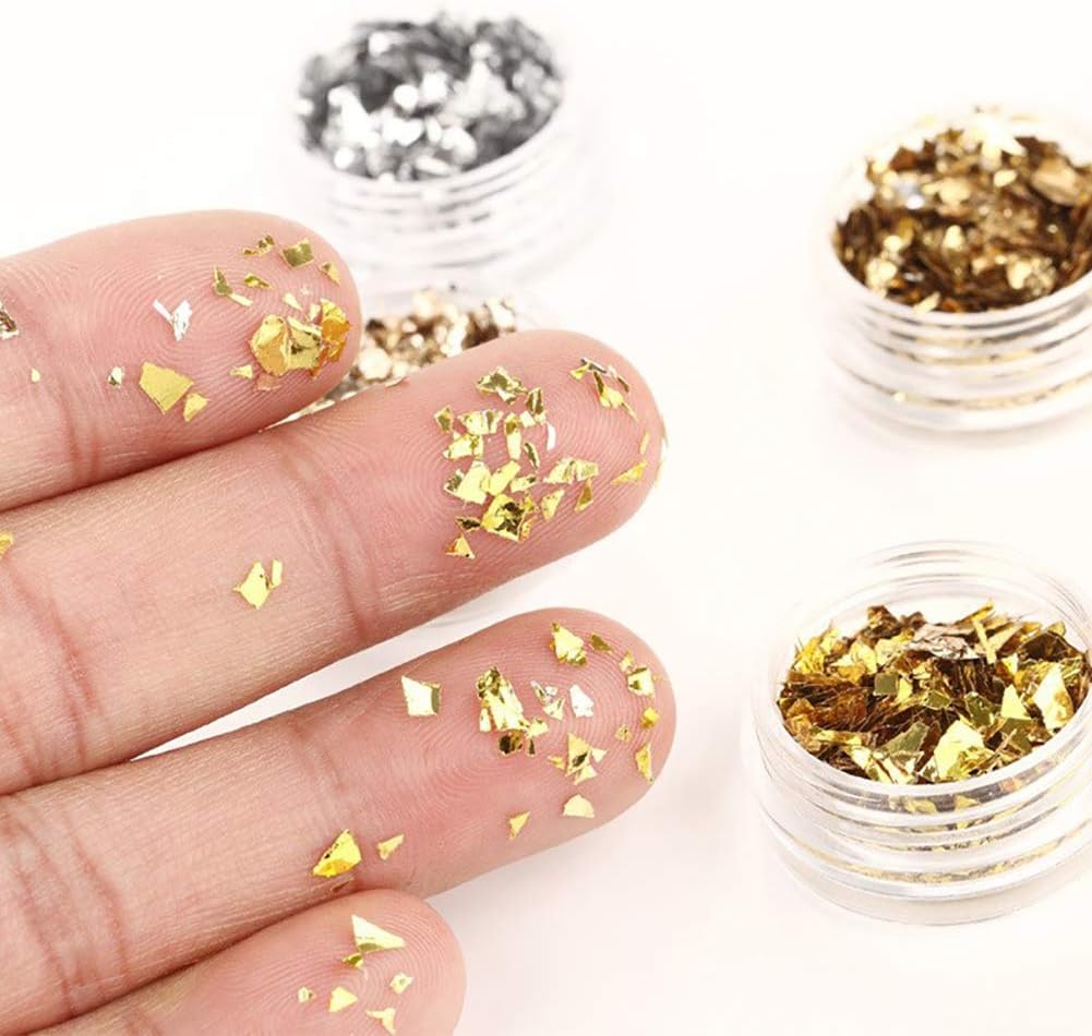 NAILWIND Foil Flakes for Resin Art Foil Nail Art Set 12 Pack, Nail Accessories for Foil Transfer, Nail Paillette for Decoration, Flake and Mirror Effect Gold and Silver - Image 5