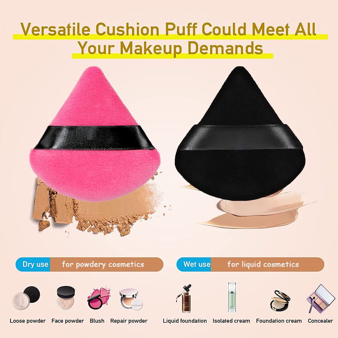 COSLUXE IMAGIC 6 Pieces Powder Puff Soft Face Triangle Makeup Puff for Loose Powder Body Cosmetic Foundation Sponges Beauty Blender Makeup Tool Multicolors - Image 3