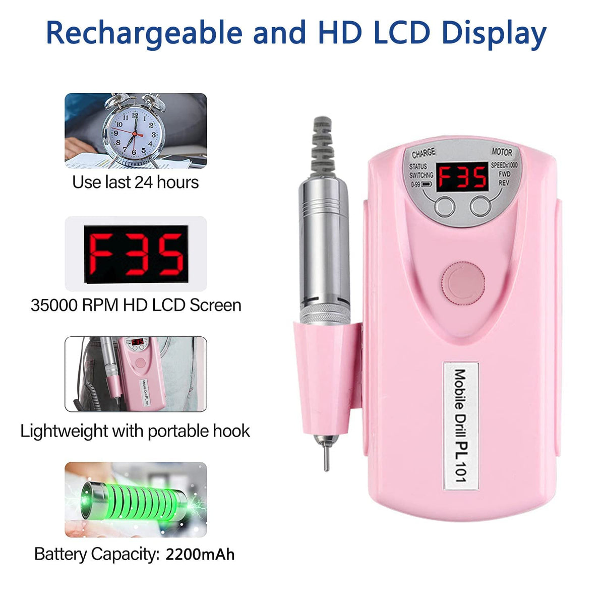 NAILWIND Nail Drill Machine 20000 RPM, Nail File Kit for Acrylic Nails, Gel Nails Glazing Nail Art Polisher Sets for Home Salon Use Nail Drill Manicure Pedicure Set - Image 4
