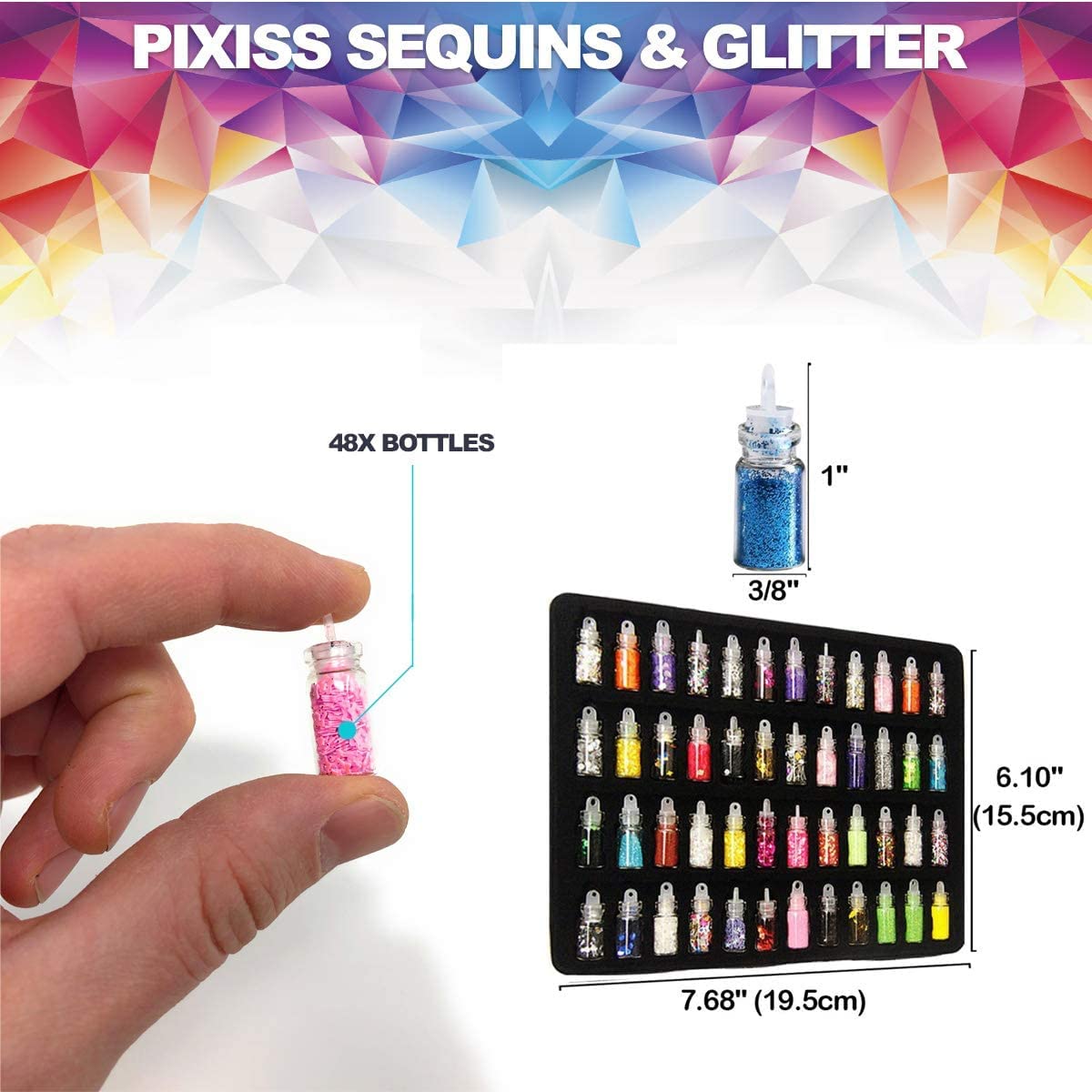 COSLUXE 3D Glitter Set of Nail Decoration,Nail Art Tool for Nail Decoration Multicolour - Set of 48 Bottles - Image 5