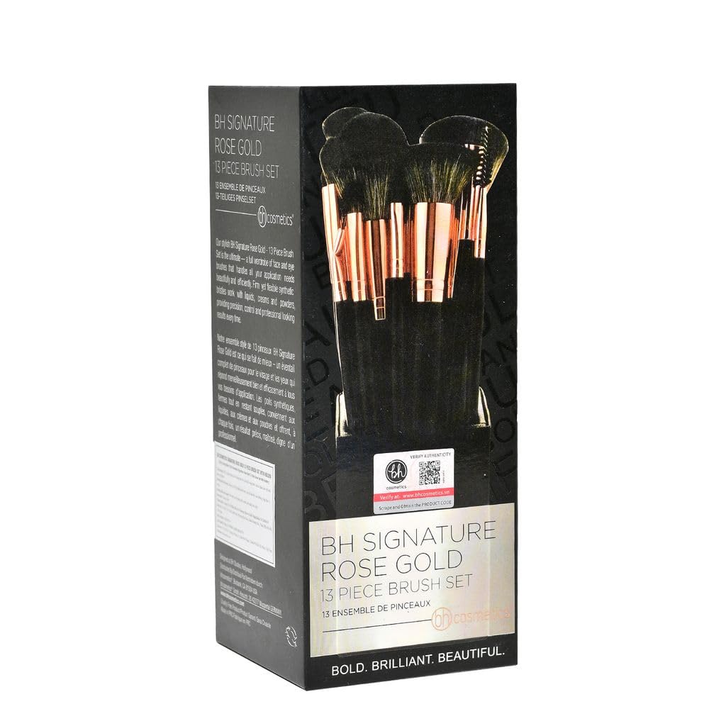 BH STUDIO PRO makeup brush set, BH Signature Rose Gold 13 Piece Brush Set with Holder (black) - Image 5