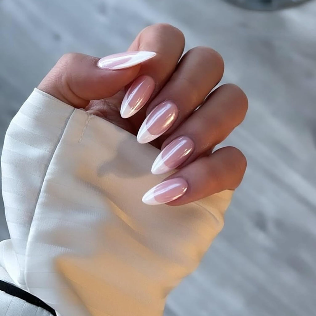 NAILWIND Chrome White French Tip Press On Nails | Short Almond | 15 Sizes 30 Pcs | French Nail | Natural Short Almond Nails False Nails for Women Girl - Image 6