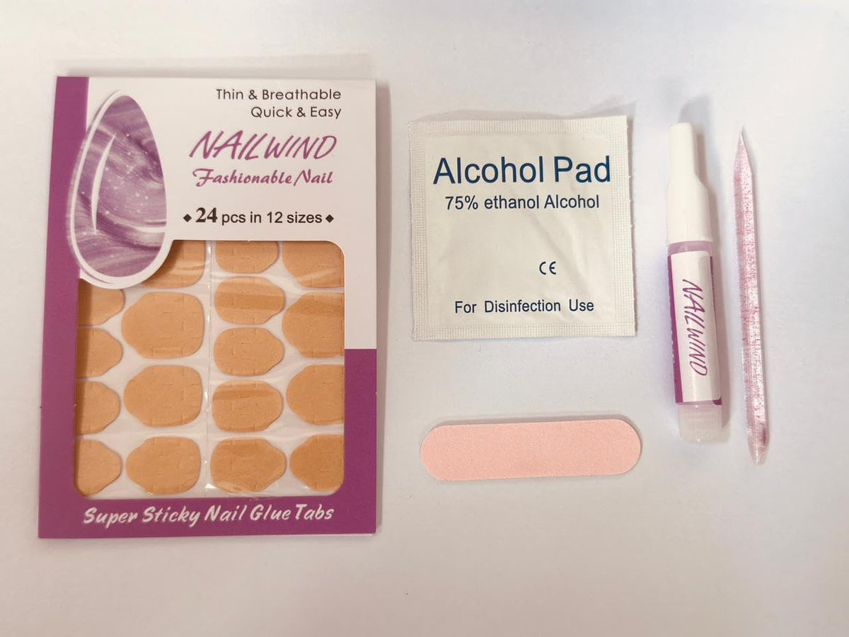 NAILWIND Press On Nail Kit with Glue & Adhesive Tabs – Nail Prep Kit with Mini File, Cuticle Sticks & Prep Pads | Long Lasting Fake Nails Tools for Beginners & Salon Use - Image 2