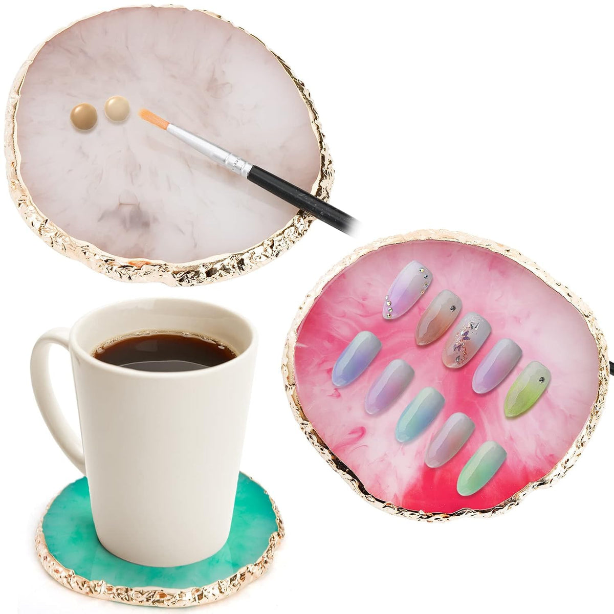 NAILWIND Resin Stone Nail Art Palette, Nail Mixing Palette with Diamond Base, Nail Art Cosmetic Mixing Palette Color Mixing Pigment Polish Holder Nail Art Painting Gel Palette Round Mix - 1 pcs - Image 5