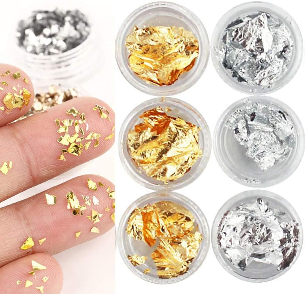 NAILWIND Foil Flakes for Resin Art Foil Nail Art Set 12 Pack, Nail Accessories for Foil Transfer, Nail Paillette for Decoration, Flake and Mirror Effect Gold and Silver - Image 4