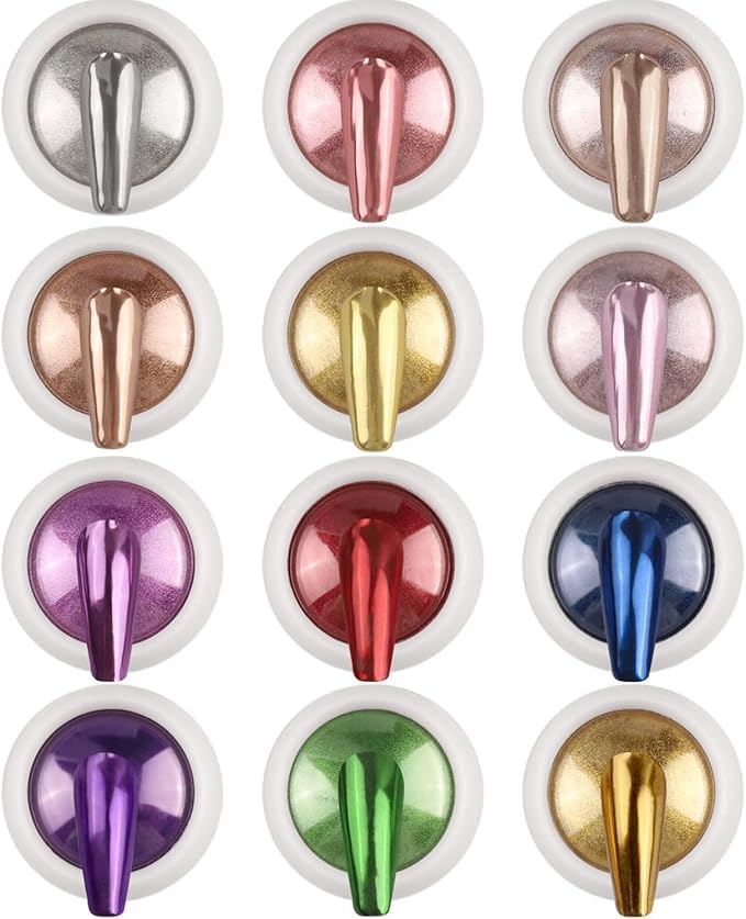 NAILWIND Mirror Chrome Nail Powder Set - 12 Colors Metallic Holographic Chrome Nail Powder Purple Green Red Rose Gold Nail Chrome Powder for Gel Nails Manicure Nail Art Chrome Powder Gifts for Women