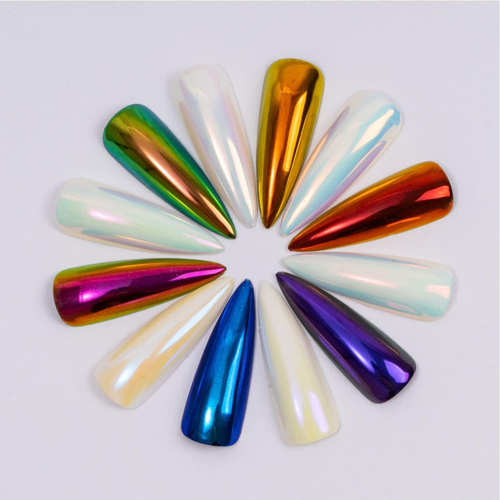 NAILWIND Pearl Liquid Nail Powder,Pearl White Pearlescent Ice Aurora Dust Nail Powder, Chameleon Holographic Chrome Iridescent, Mirror Effect Pigment High Gloss Nail Art Glitter for Home DIY Nail Tips, 2.4g X 6 Pcs Set - Image 7