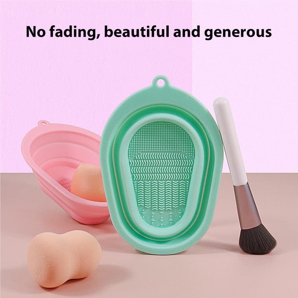 COSLUXE Makeup Brush Cleaning Mat Bowl, Soft and Durable Silicone Cosmetic Cleaner Pad, Foldable Portable Washing Tool Scrubber with 4 Textures - Multicolour Pack Of 1 - Image 3