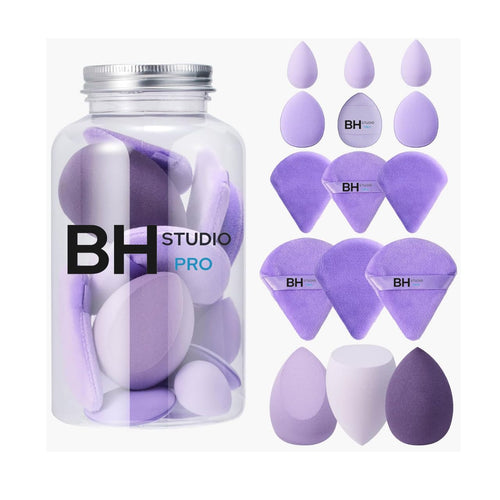 BH Studio Pro 15 pcs Makeup Sponge Blender Sponges for Liquid, Cream, and Powder, Make up sponges for foundation Powder Puff Face Triangle Face Makeup Puff Wet Dry Dual-Use - Multicoloured