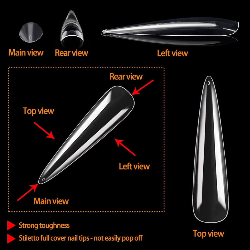 NAILWIND 240Pcs Extra Long Stiletto Nail Tips, 3XL Long Nail Tips Press On Nails, Full Cover No 2 C Curve Stiletto Nails Tips Clear Artificial Acrylic Nails Tips for Salons Home DIY 12 Sizes - Image 3
