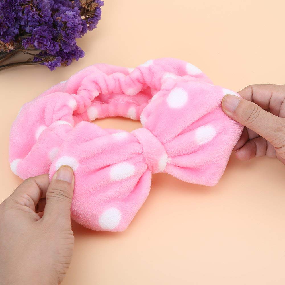 COSLUXE Makeup Headband, Spa Headbands Facial Makeup Cleansing Cute Bow Velvet Elastic Head band for facial Girls women Multicoloured Pack of 1 - Image 6