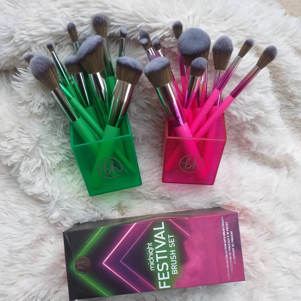 BH STUDIO PRO makeup brush set, Midnight Festival Brush Set 10 Piece Brush Collection with Brush Holder (PINK) - Image 2