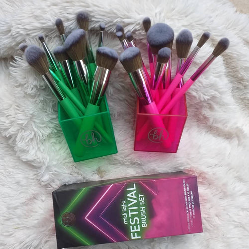 BH STUDIO PRO makeup brush set, Midnight Festival Brush Set 10 Piece Brush Collection with Brush Holder (PINK) - Image 2