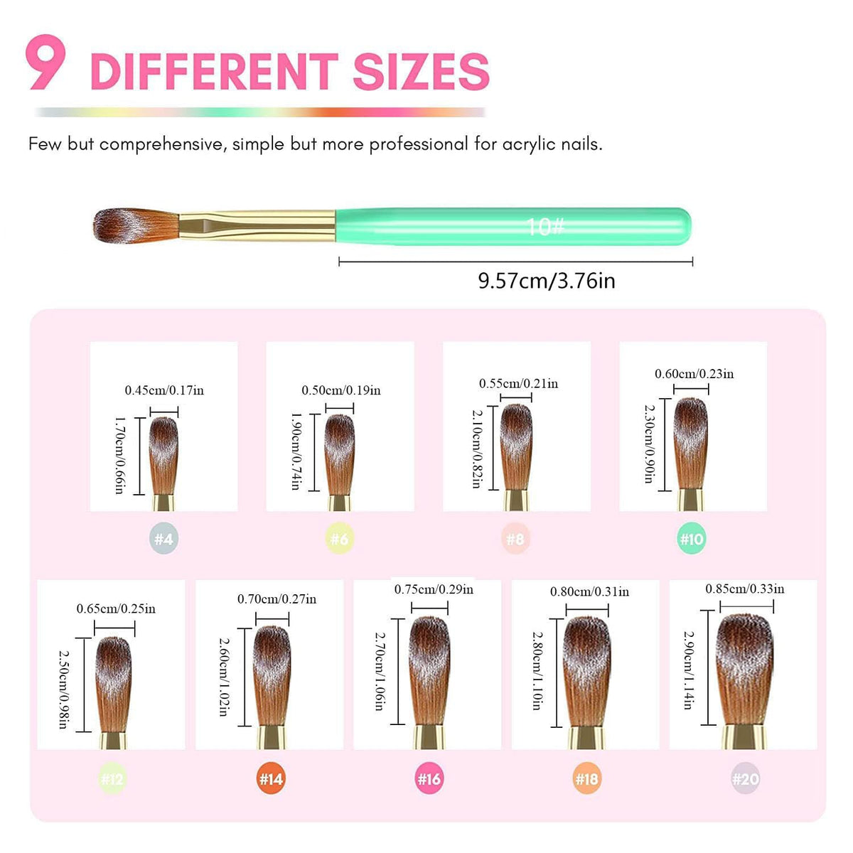 NAILWIND 9PCS Acrylic Nail Brush Set,Nail Art Brushes Set Nail Art Design Pen Painting Tools Fingernail Brush for Acrylic Powder Application Nail Extension 3D Carving Size 4/6/8/10/12/14/16/18/20 - Image 6
