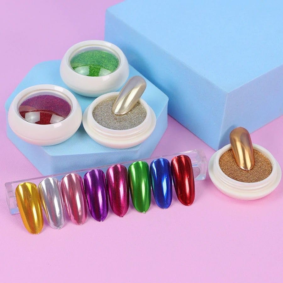 NAILWIND Mirror Chrome Nail Powder Set - 12 Colors Metallic Holographic Chrome Nail Powder Purple Green Red Rose Gold Nail Chrome Powder for Gel Nails Manicure Nail Art Chrome Powder Gifts for Women - Image 3