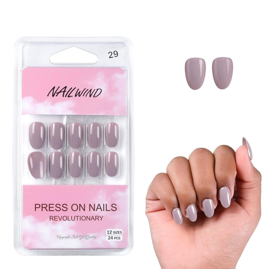 NAILWIND 24pcs Press on Nails | Natural French Short False Nails | Acrylic Full Cover Nails | Natural Fake Nails Delicate & Comfortable for Women and Girls (V-29) - Image 2