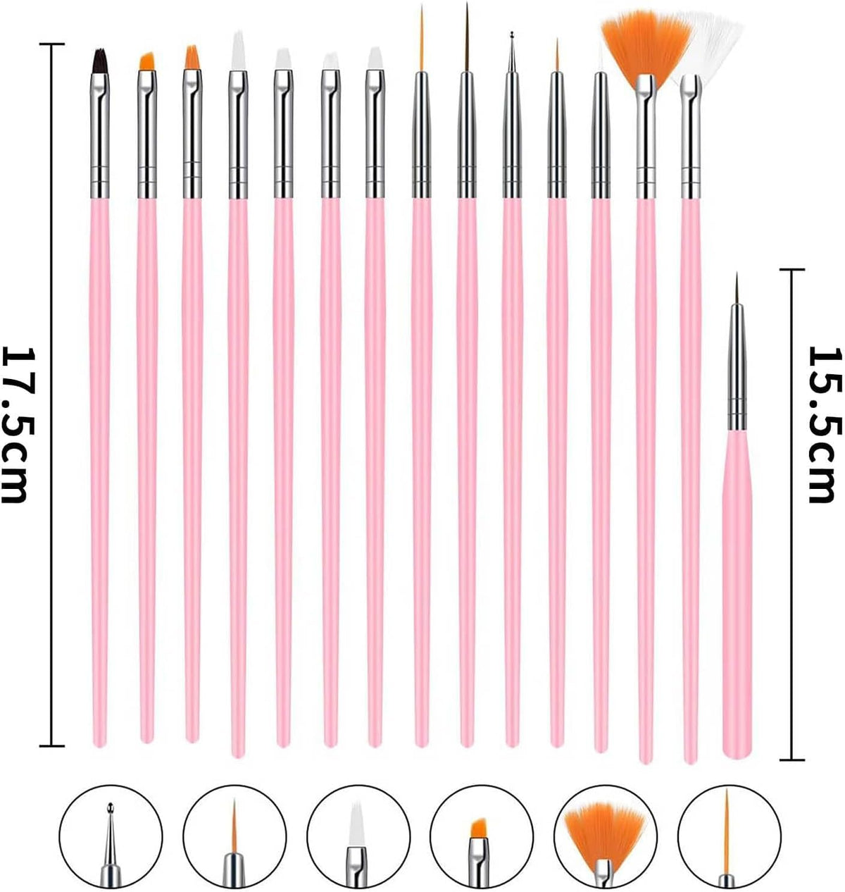 NAILWIND Nail Art Brushes, Nail Art, Design Dotting Painting Drawing Polish Brush Pen Tools,Nail Designs on Gel Acrylic and Natural Nails- Salon PINK, 15 PCS - Image 6