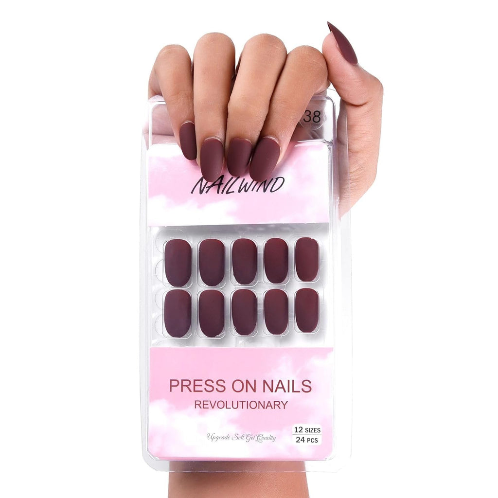 NAILWIND 24pcs Press on Nails | Matte Natural French Short False Nails | Acrylic Full Cover Nails | Natural Fake Nails Delicate & Comfortable for Women and Girls (V-38)