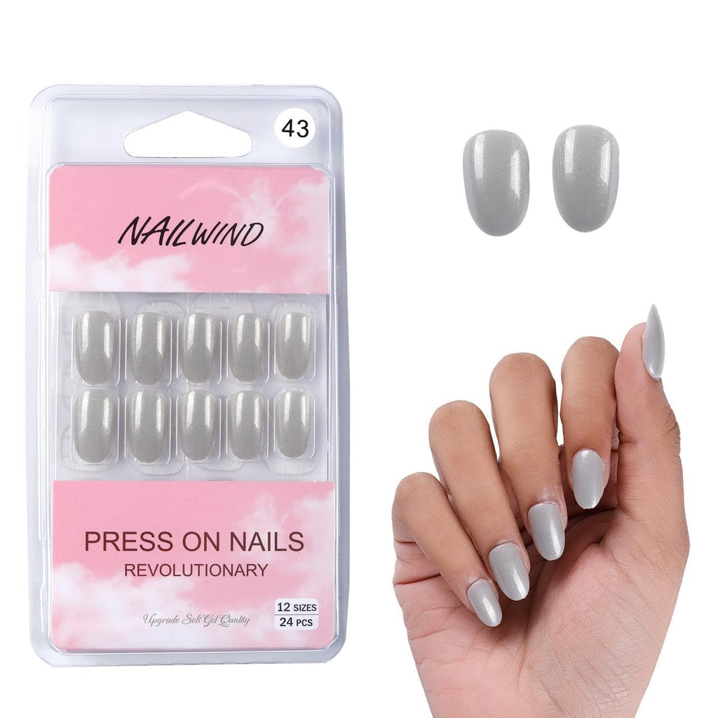NAILWIND 24pcs Press on Nails | Natural Short False Nails Acrylic Full Cover Nails | Natural Fake Nails Delicate & Comfortable for Women and Girls (V-43) - Image 2