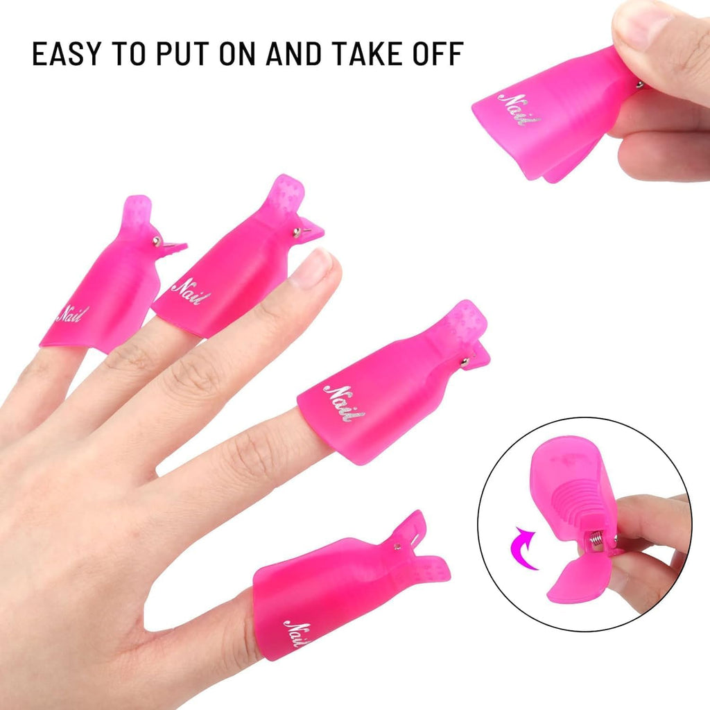 NAILWIND Nail Polish Remover Clips 10Pcs Professional Plastic Acrylic Nail Art Polish Remover Clips UV Gel Wrap Cleaner Soak Off Cap Clip - PINK - Image 7
