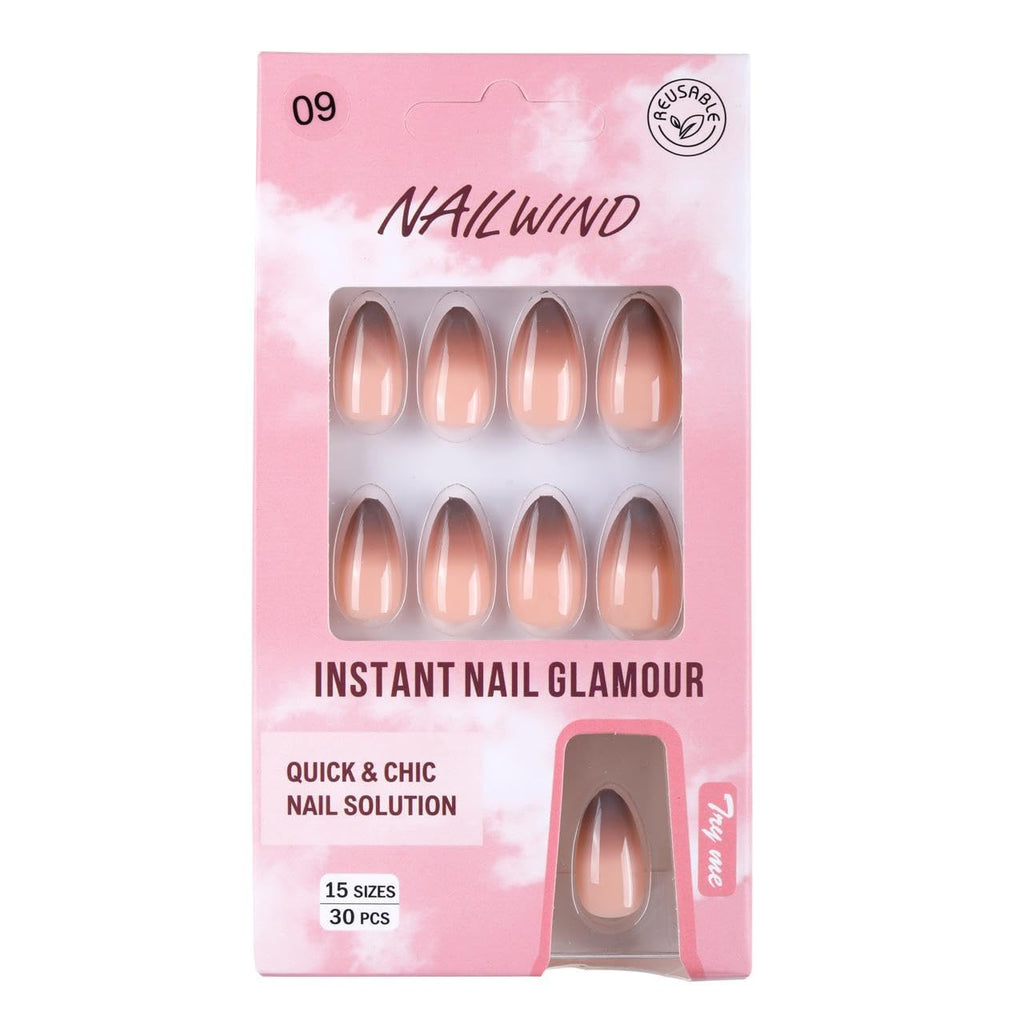 NAILWIND 30Pcs Short Almond Ombre Press On Nails & french Nail, Soft Gel Mirror Designs Glossy Ombre Nails with Nail Glue, Semi-Transparent Reusable Glue On in 15 Sizes - Acrylic Nail for Women 09 - Nude Ombre - Image 3
