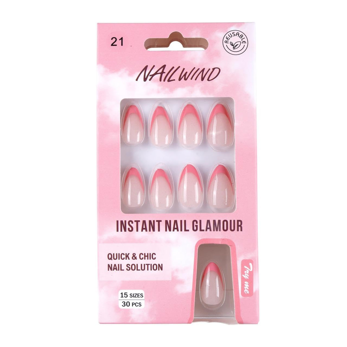 NAILWIND French Tip Press On Nails Almond - Chrome Hot Pink Press On Nail Short, Stick On Nails for Women, Glue On Nail with in 16 Sizes - 30 Soft Gel Fake nail on Kit, for Women Girls 21 - Light Pink, - Image 4