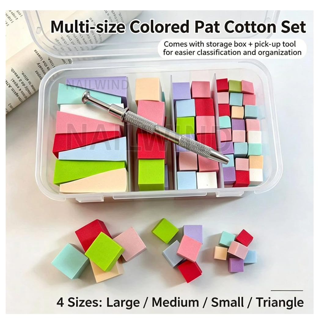 NAILWIND 4 Size 100 Pcs Nail Art Sponge Set with Grip Clip, Mixed Shape Polishing Sponges with Storage Box for Nail Blending, Shaping, Smoothing & Polishing - Image 9