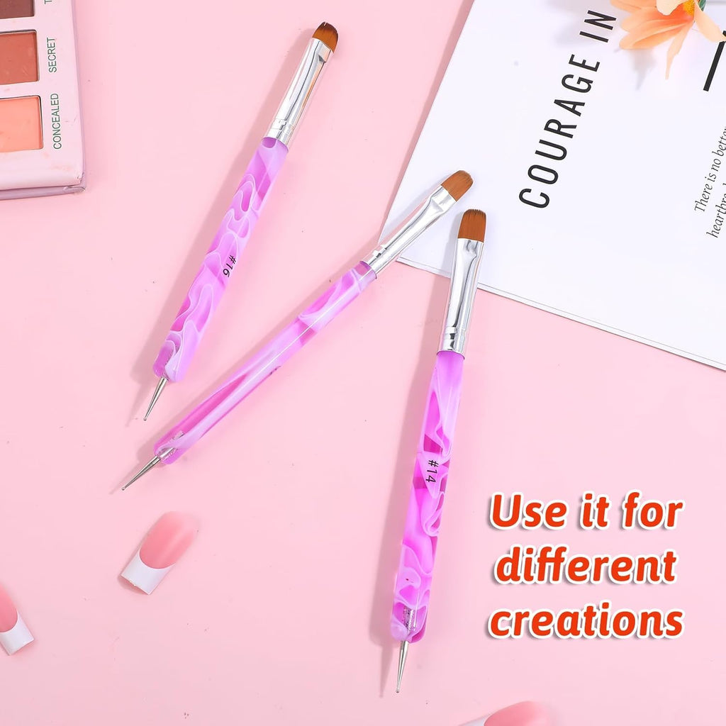 NAILWIND 3 Pcs Double Ended Liner Brush for Nails Gel French Manicure Brush Nail Dotting Tool Professional Manicure Tool for Manicure Cuticle Clean Up Nail Art Design 12#, 14#, 16# - Image 8