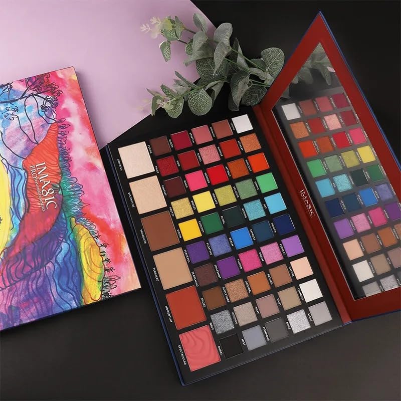 COSLUXE IMAGIC Cosmetic 56-Color Eyeshadow Palette, Rich Colour 4 in 1 Eyeshadow Long Lasting Shimmer Matte Eye Makeup Blush & Highlight & Contour 90g - Image 5
