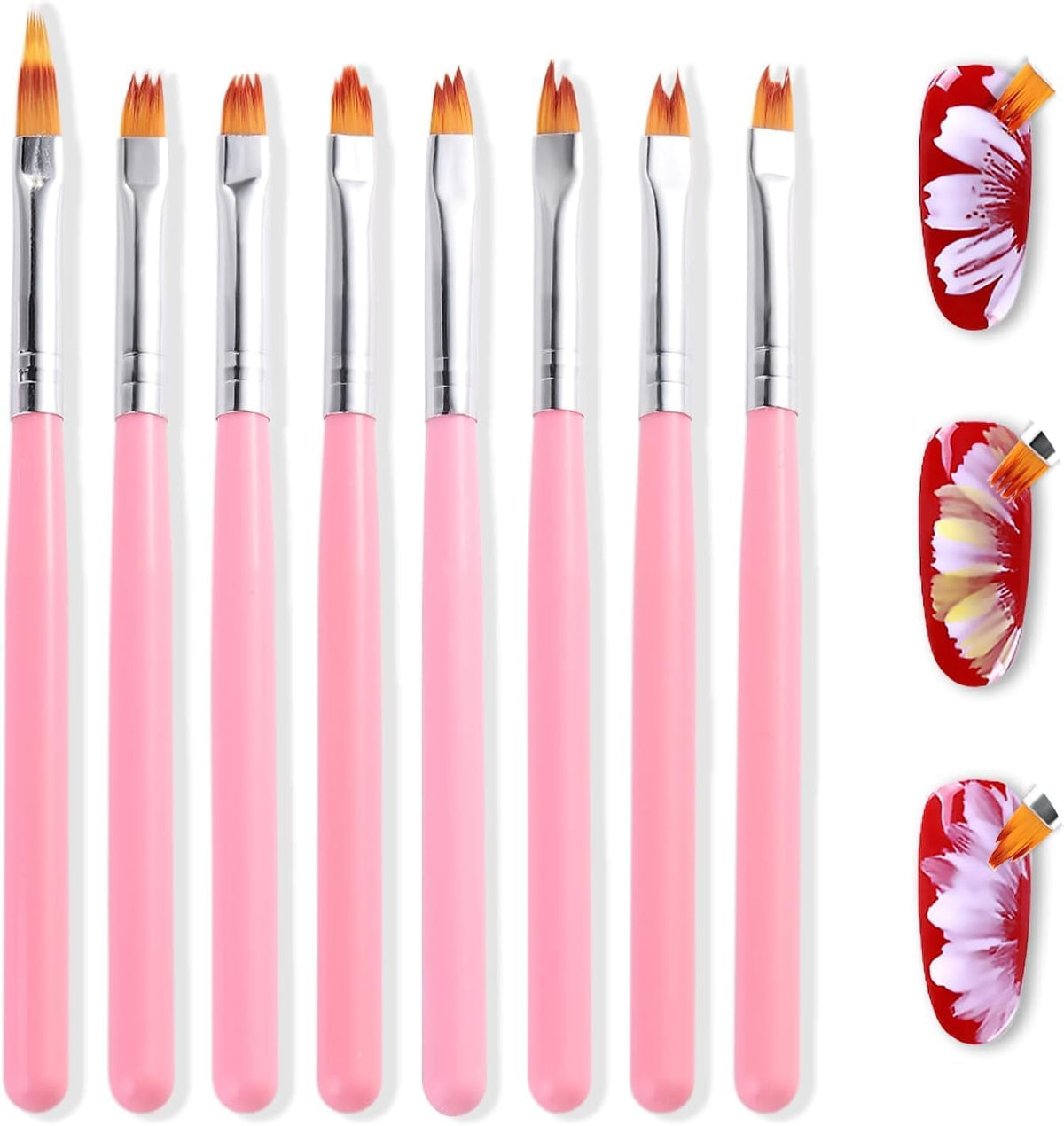 NAILWIND 8Pcs Flower Nail Art Brush Set, Ombre Gradient Painting Pen 3D Tool, Nail Art For Professional Salons Ombre Nail Brush And Home Diy Nail Art Nail Designs (Multicolored, 8 - Pcs)