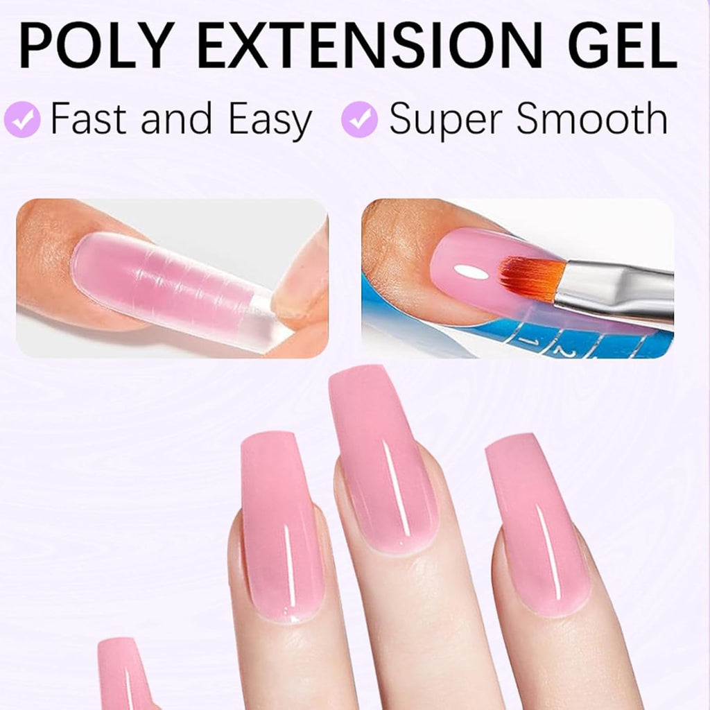 NAILWIND Poly Gel Nail extension kit - 3 Colors Clear, White, Pink, Builder Nails Gel Set with Nail Lamp, Nails' Extension Set With Slip Solution, Poly clips,for Women Girls - Image 3