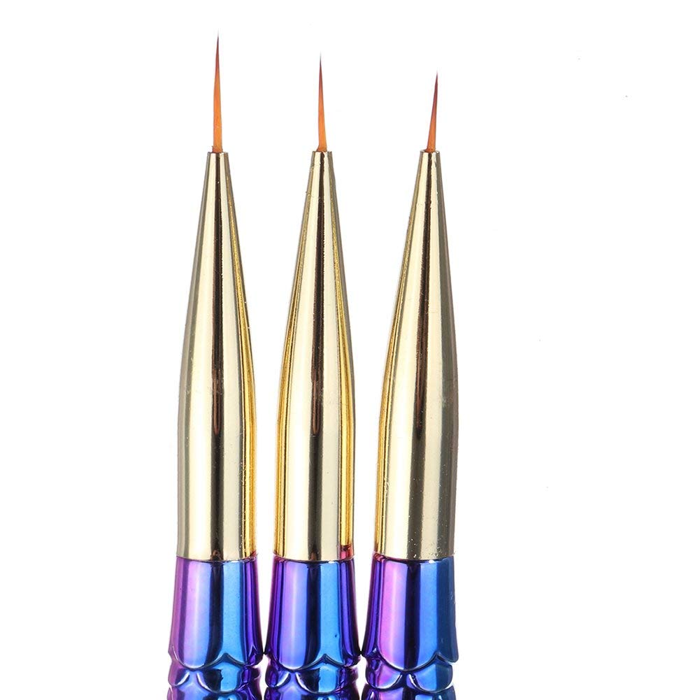 NAILWIND Nail art liner brushes, 3Pcs/Set Nail Art Brush Set Fine Line Painting Pens With Mermaid Color Fish Shape Handle 3 Size Nail Art Liner And Striping Brushes Kit - Image 3