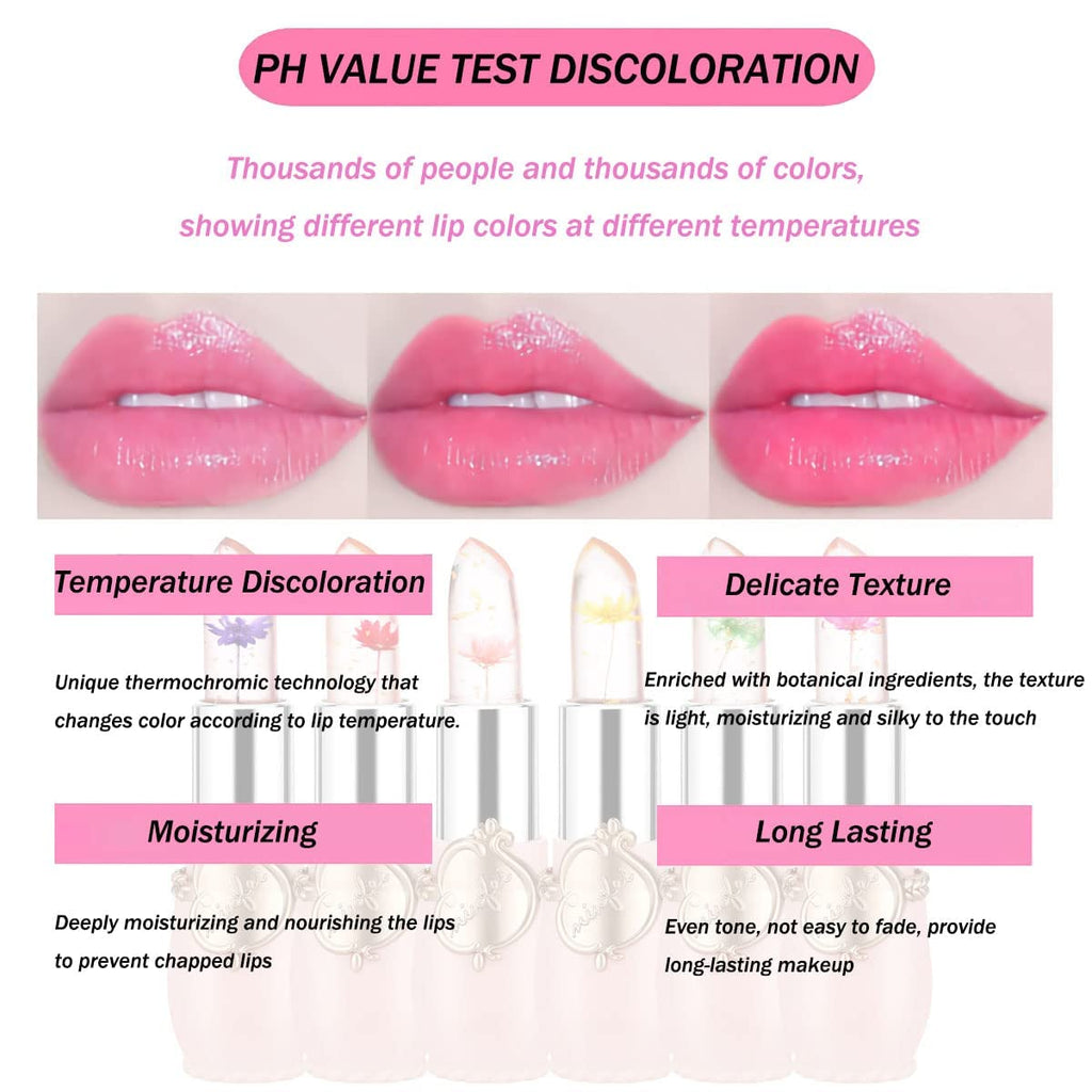 HUDAMOJI 6 Pcs Crystal Jelly Flower Matte Lipstick Moisturizer Clear Lip Glossy Balm, Color Changing, Long Lasting Lip Balm Lips Moisturizer Magic Temperature Color Change Lip Glossy For Girls Woman - Image 6