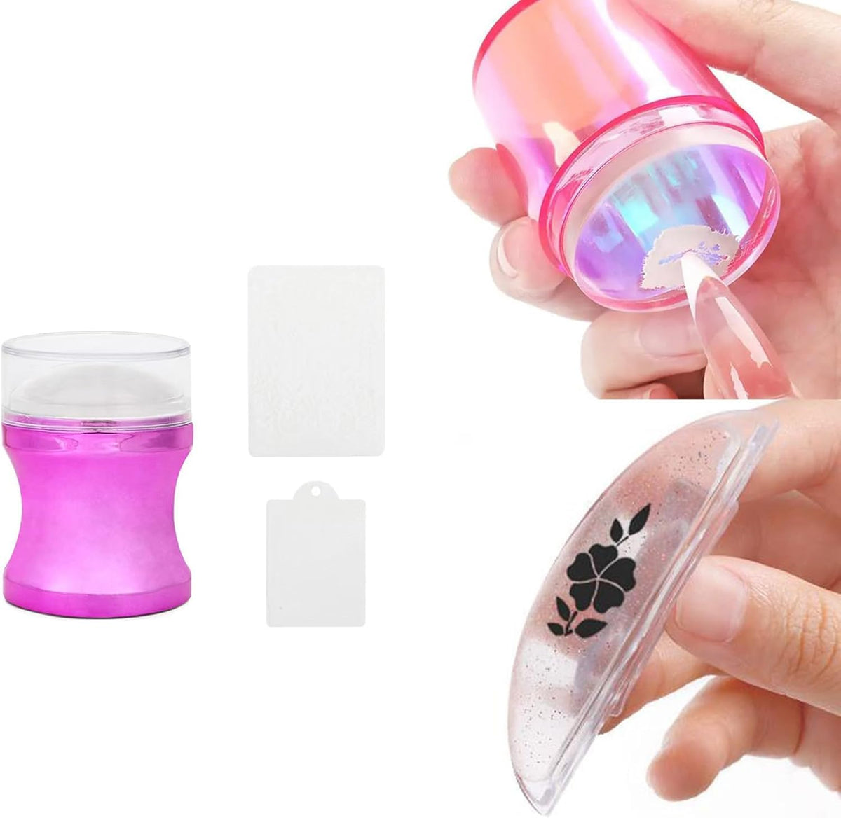 NAILWIND Nail Art Stamper, 3Pcs Clear Silicone Stamping Jelly with Scraper, Nail Art Stamping Stamper Scraper, Nail Stamp French Manicure Kit Suitable for DIY Together with Gel Nail Polish Art Tips Printing Tool Kit