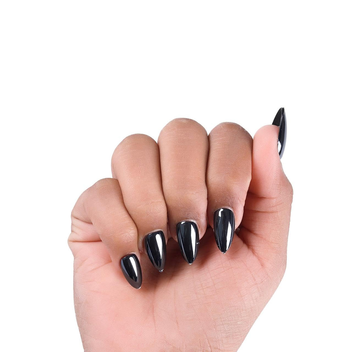 NAILWIND 30Pcs Short Almond chrome & Cat eye Nails, Press On Nails, Soft Gel Mirror Designs Glossy Nail's with Nail Glue, Reusable Glue On in 15 Sizes - 30PCS Stick On Nail Kit, Acrylic Nail for Women 14 - Black - Image 2