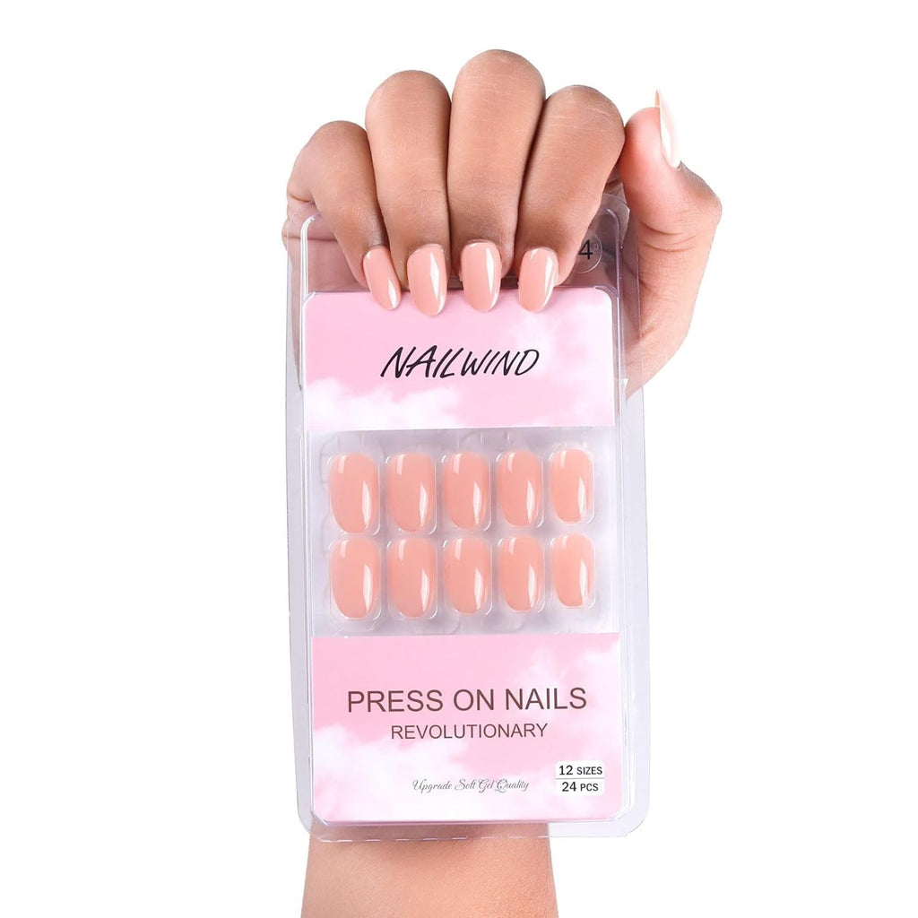 NAILWIND 24pcs Press on nails | Natural Short False Nails | Acrylic Full Cover Nails | Natural Fake Nails Delicate & Comfortable for Women and Girls (V-04)