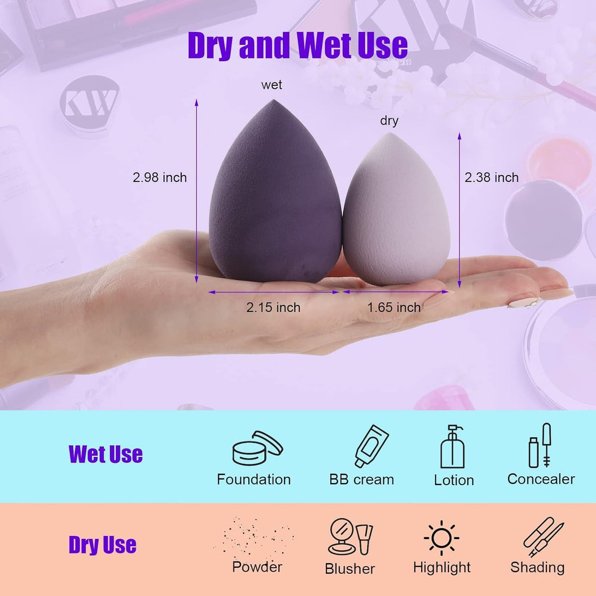 COSLUXE Makeup Sponge Set Beauty Blenders with Egg Case, Soft Sponge For Liquid Foundation, Creams, and Powders?Latex Free Wet and Dry Makeup Pink Series, 8 Pcs - Image 4