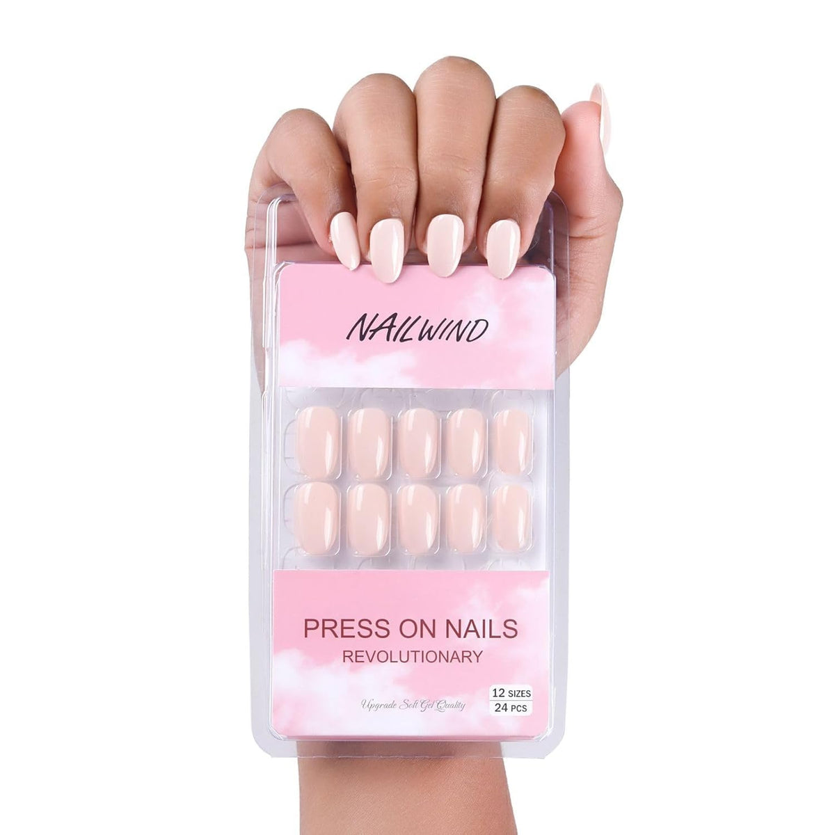 NAILWIND 24pcs Press on Nails | Natural French Short False Nails | Acrylic Full Cover Nails | Natural Fake Nails Delicate & Comfortable for Women and Girls (V-27)