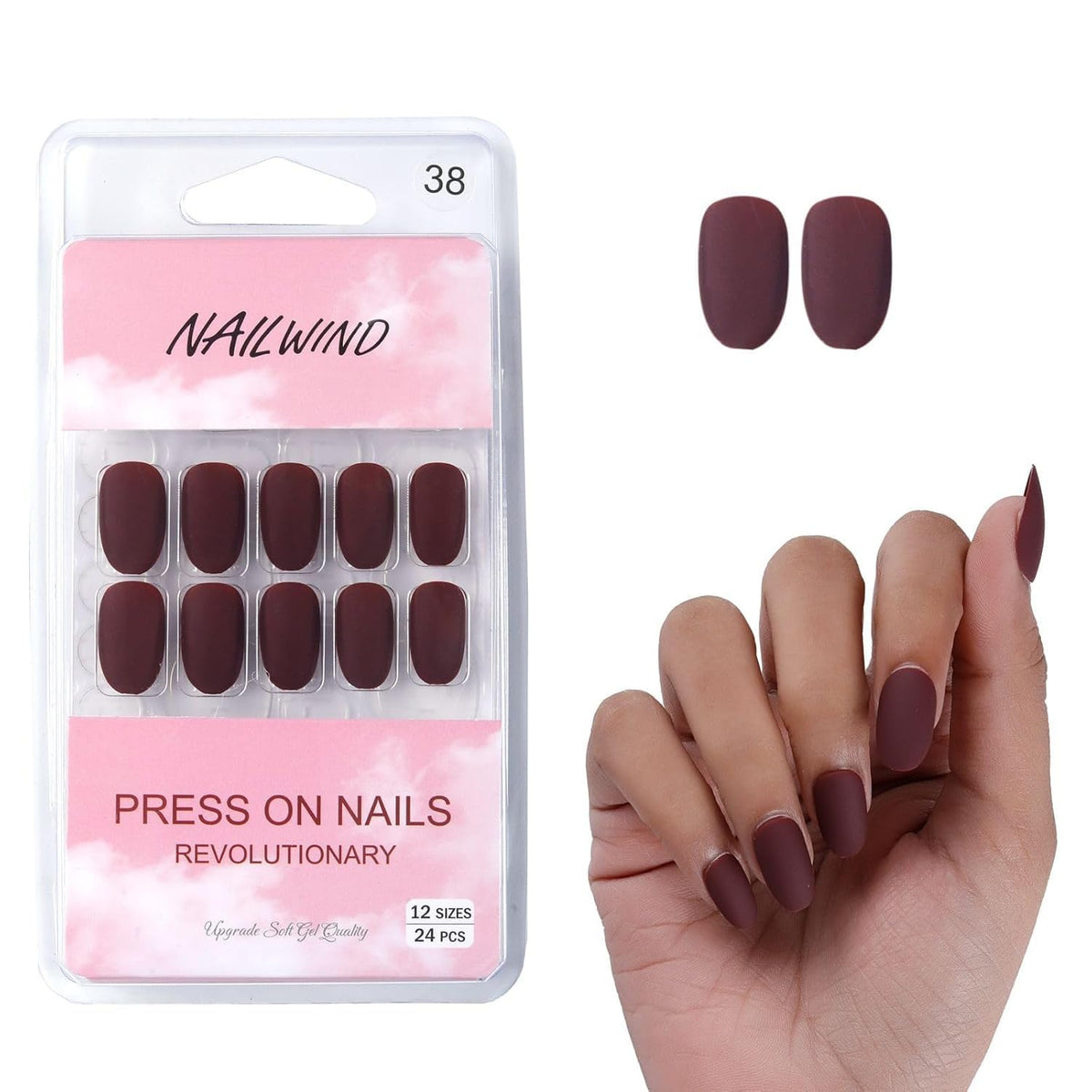 NAILWIND 24pcs Press on Nails | Matte Natural French Short False Nails | Acrylic Full Cover Nails | Natural Fake Nails Delicate & Comfortable for Women and Girls (V-38) - Image 2