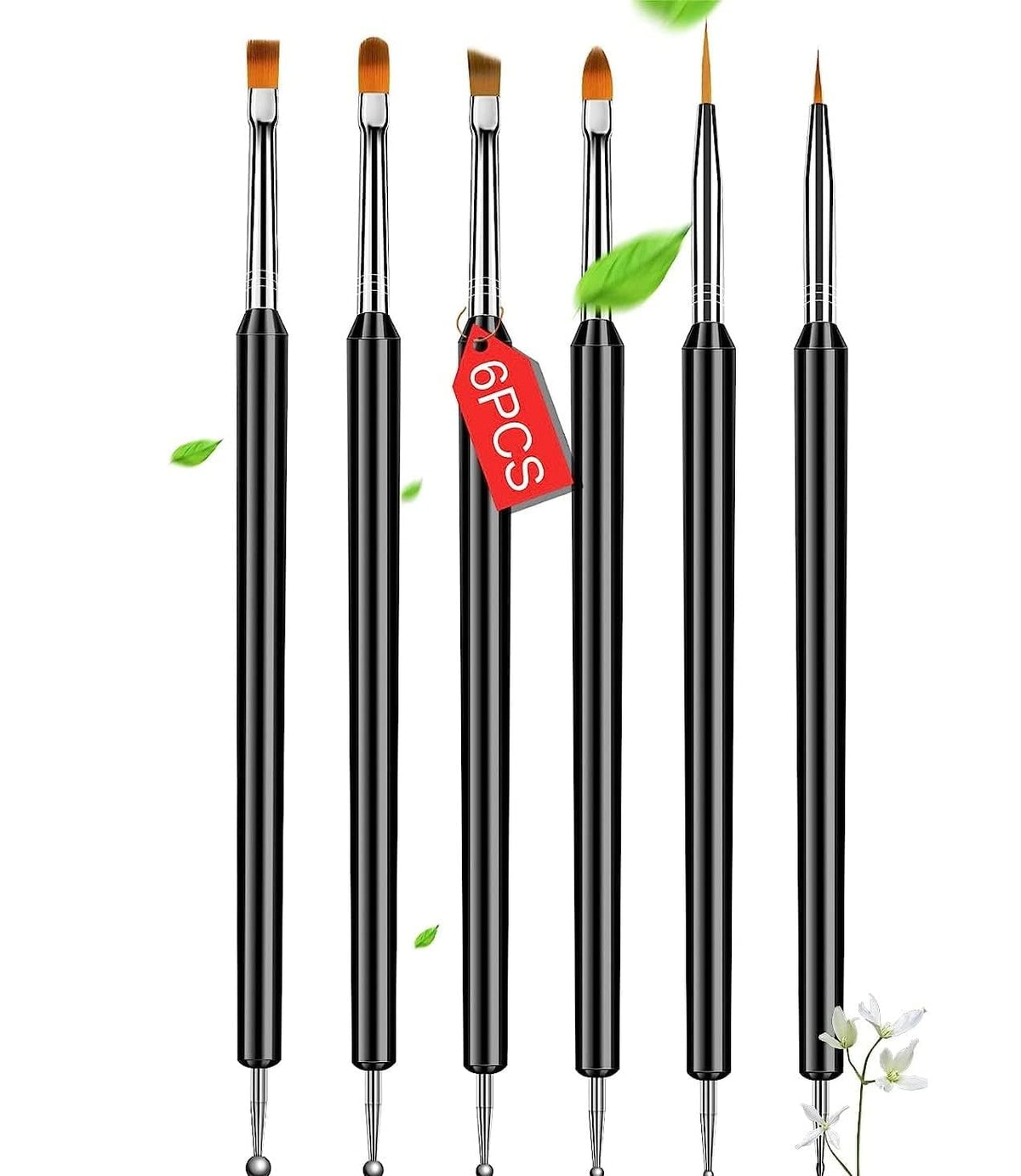 NAILWIND Nail Art Brush Set - 6pcs Double-End Nail Art Brushes Kit Professional Manicure Tools Kit with Painting Dotting Line Pen for Gel Polish Nail Designs Nail Carving French Nails