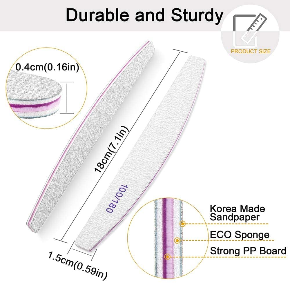 NAILWIND Nail Files & Buffers, Reusable 100/180 Grit Double Sides Washable Nail File Manicure Tools for Poly Nail Extension Gel and Acrylic Nails Tools for Home (Moon 100/180 for false nails, 3 - PCS) - Image 2