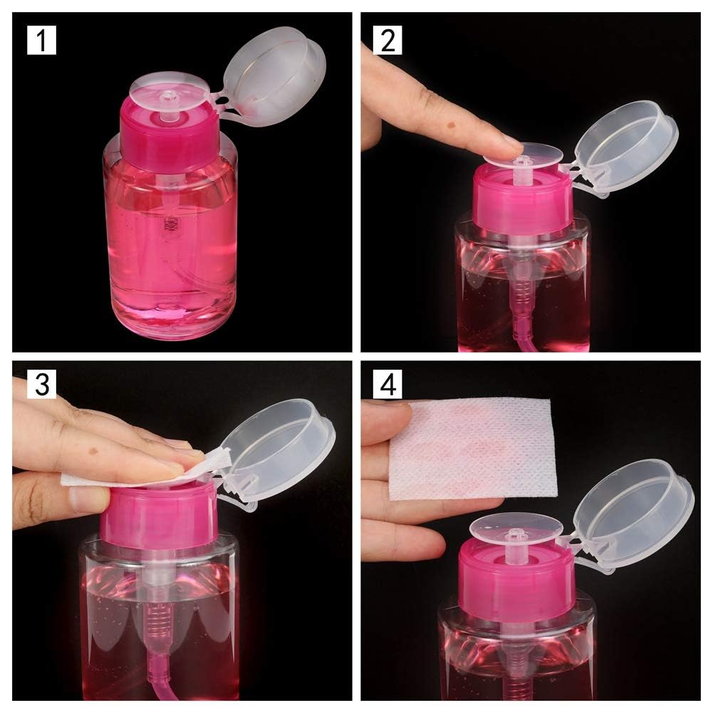 NAILWIND Nail Polish Remover Pump Empty Dispenser Bottle for Alcohol, Nail Polish and Makeup Remover, 150ml(5.10z), Hotpink Top Cap (PACK OF 1) WHITE - Image 6