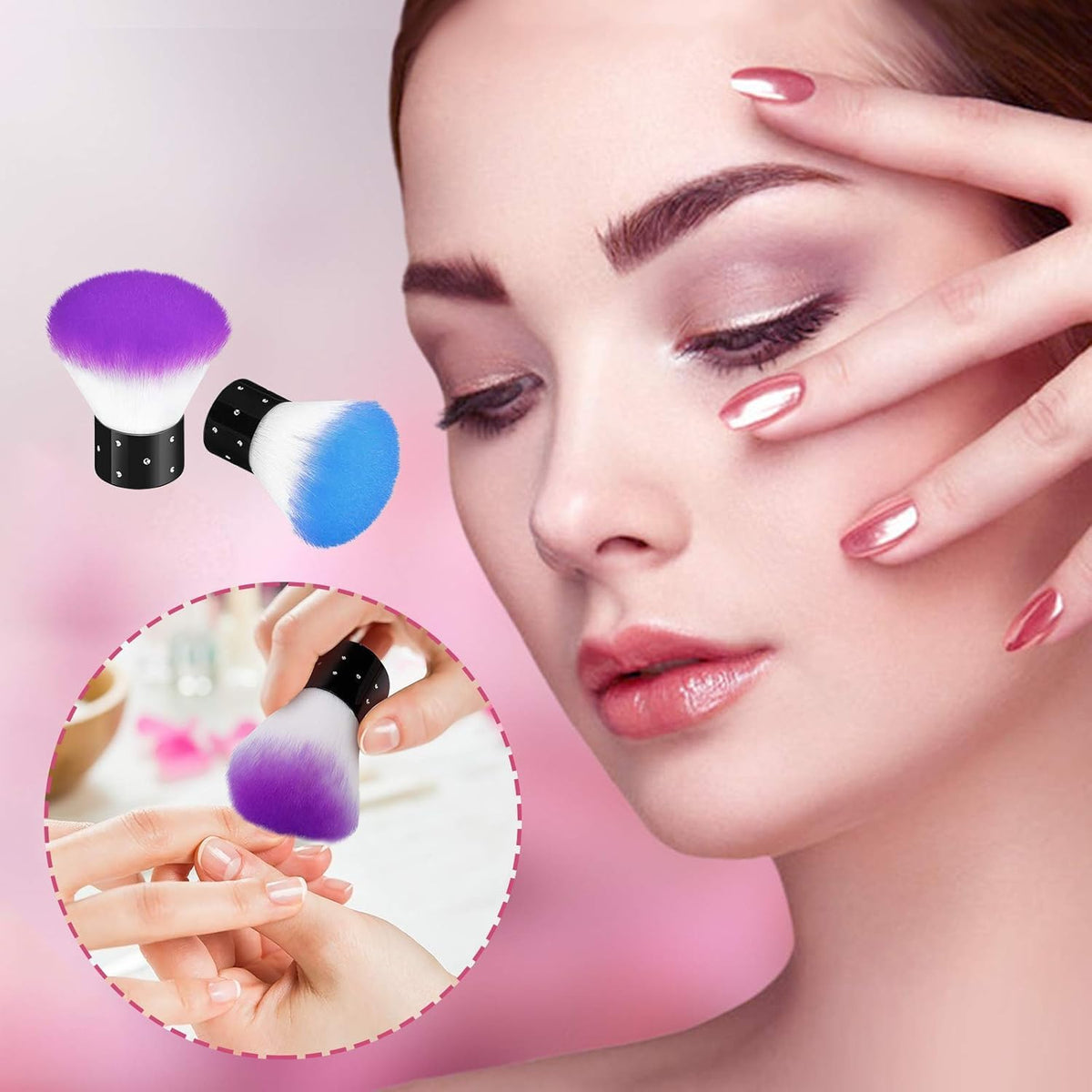 NAILWIND Nail Brushes Soft Nail Art Dust Remover Brush Colorful Comfortable Nail Art Dust Cleaner Brush Makeup Beauty Powder Blush Brushes 2 Pieces - Image 2