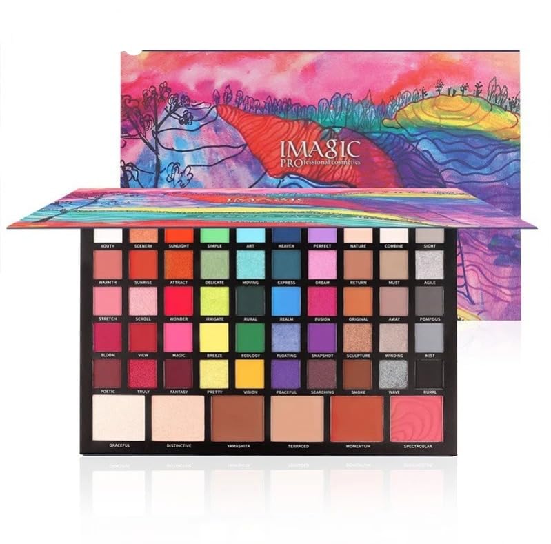 COSLUXE IMAGIC Cosmetic 56-Color Eyeshadow Palette, Rich Colour 4 in 1 Eyeshadow Long Lasting Shimmer Matte Eye Makeup Blush & Highlight & Contour 90g - Image 6