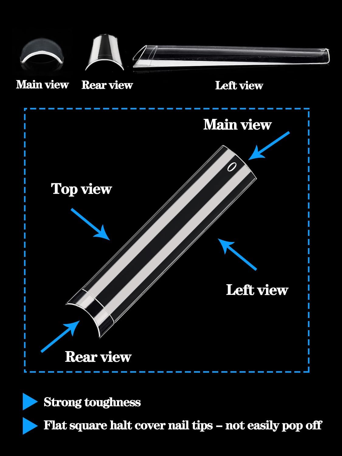 NAILWIND 240PCS No 4 C Curve Square Nail Tips, XXXL Half Cover Clear Nail Tips for Acrylic Nails, 3XL Straight Tapered Square Fake Nail Tip Set, 12 Sizes Flattened Acrylic Nail Tip for Nail Salons and DIY - Image 3