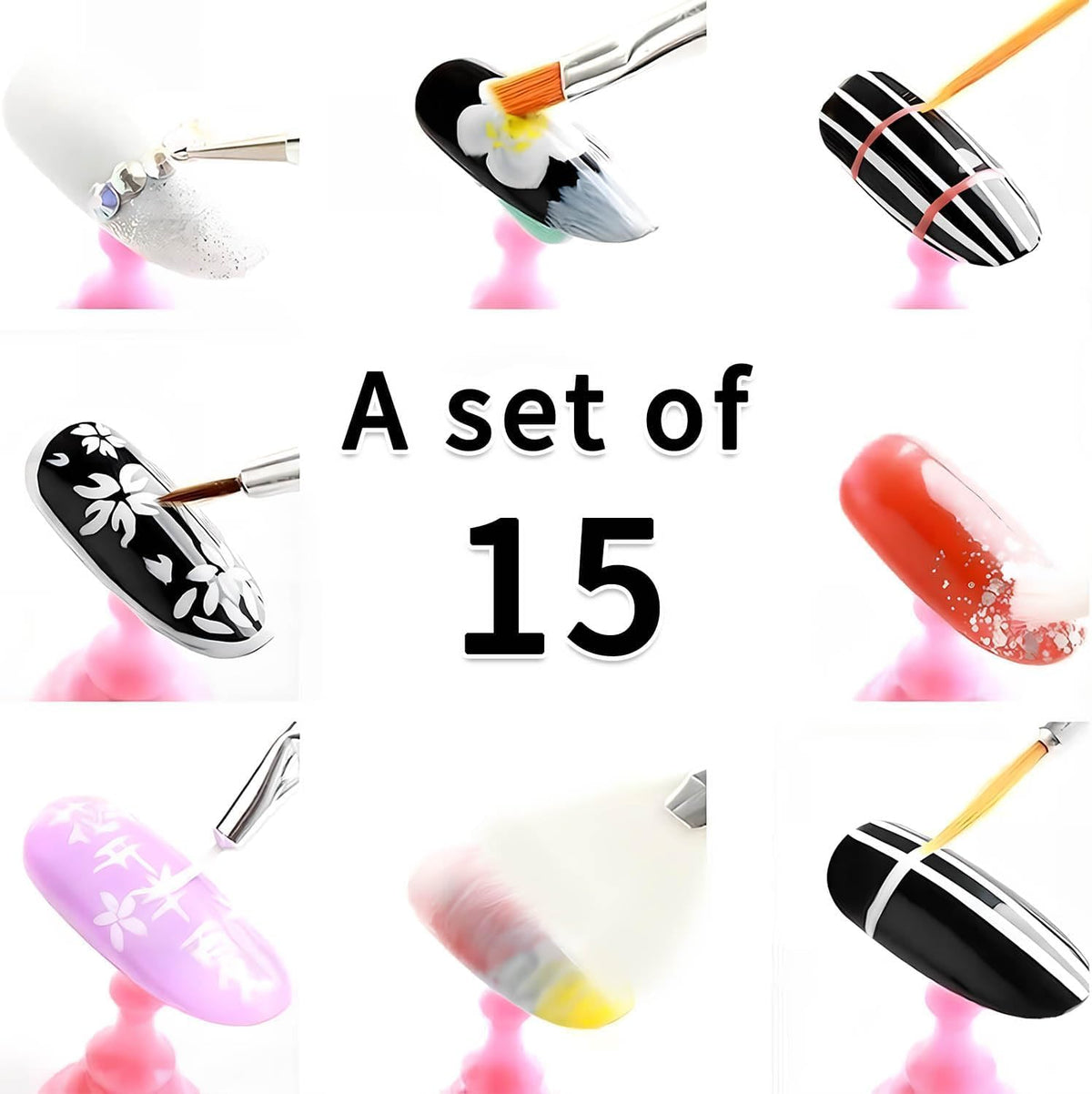 NAILWIND Nail Art Brushes, Nail Art, Design Dotting Painting Drawing Polish Brush Pen Tools,Nail Designs on Gel Acrylic and Natural Nails- Salon PINK, 15 PCS - Image 2