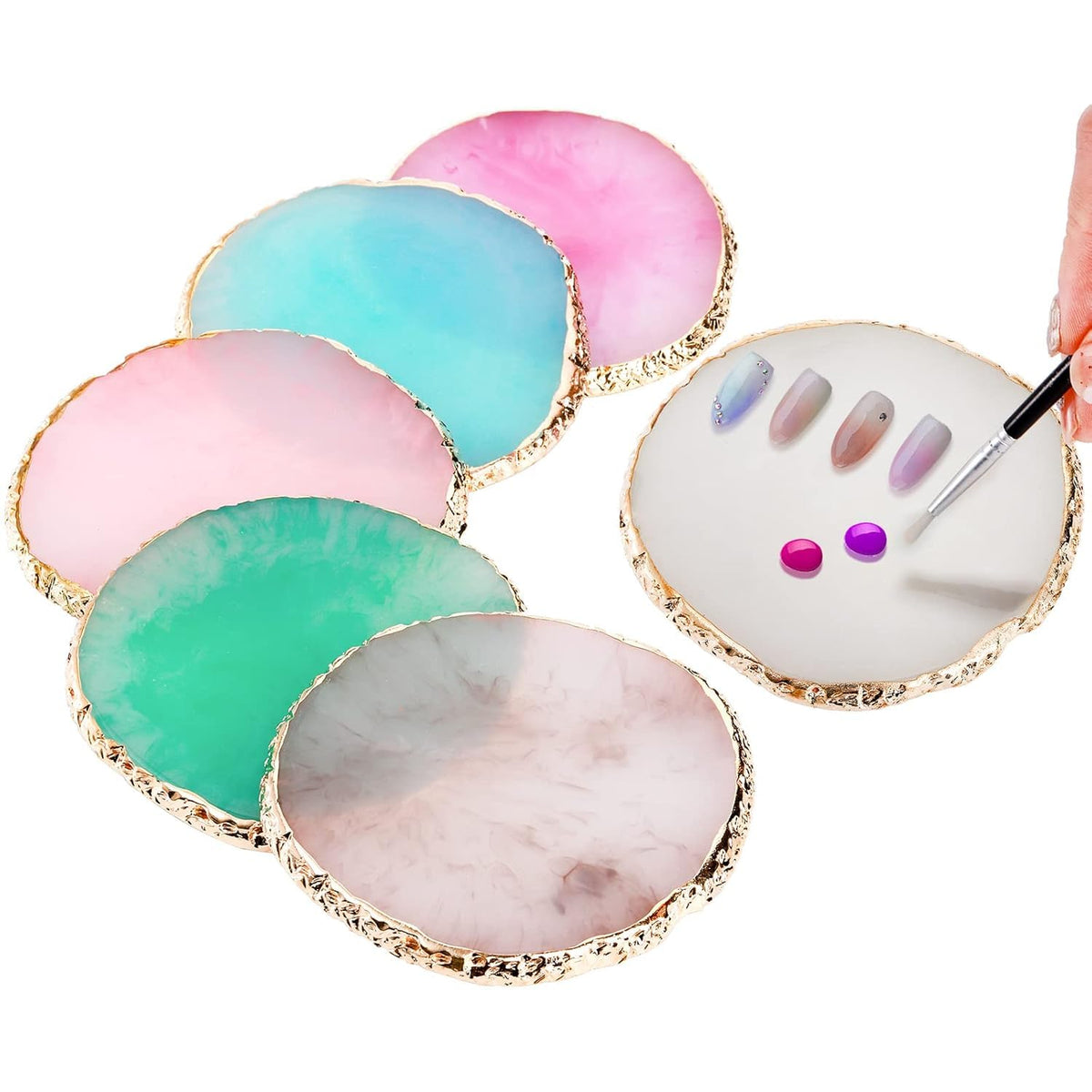 NAILWIND Resin Stone Nail Art Palette, Nail Mixing Palette with Diamond Base, Nail Art Cosmetic Mixing Palette Color Mixing Pigment Polish Holder Nail Art Painting Gel Palette Round Mix - 1 pcs